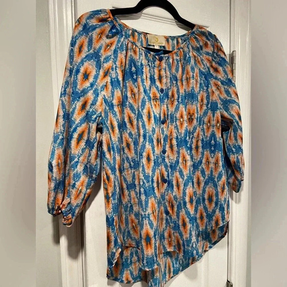Collective Concepts High Low Button Front Scoop Neck 3/4 Sleeve Blouse Size M - Picture 3 of 10